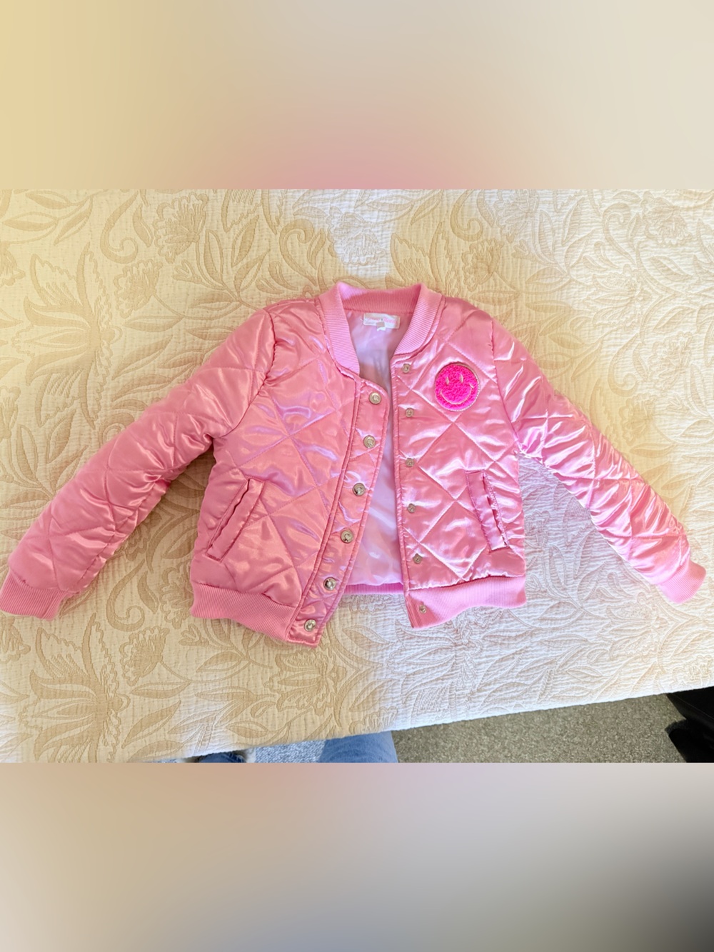 Girls Pink Quilted Bomber Jacket